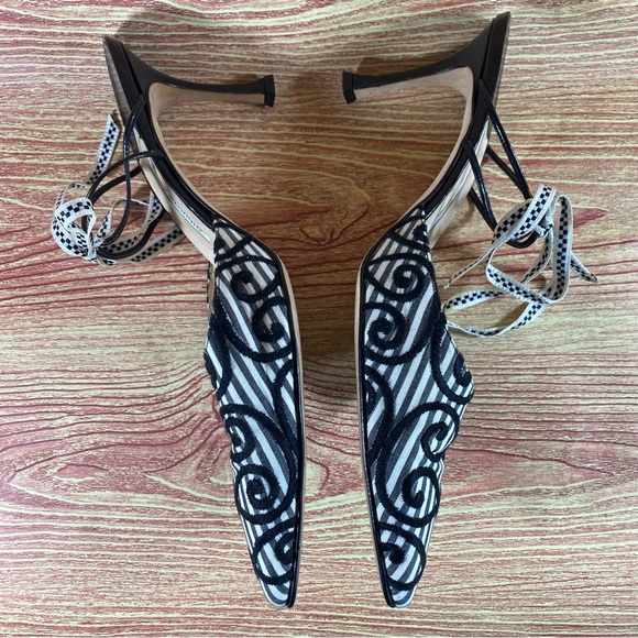 Manolo Blahnik Heels Black White 40 US 10 - Picture 2 of 8